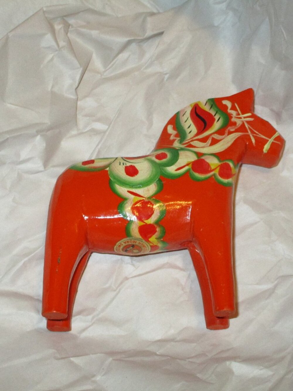 Vintage Swedish Dala Horse Hand Painted Wooden Folk Art Figurine Orange 5inch